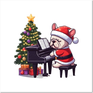 French Bulldog Playing Piano Christmas Posters and Art